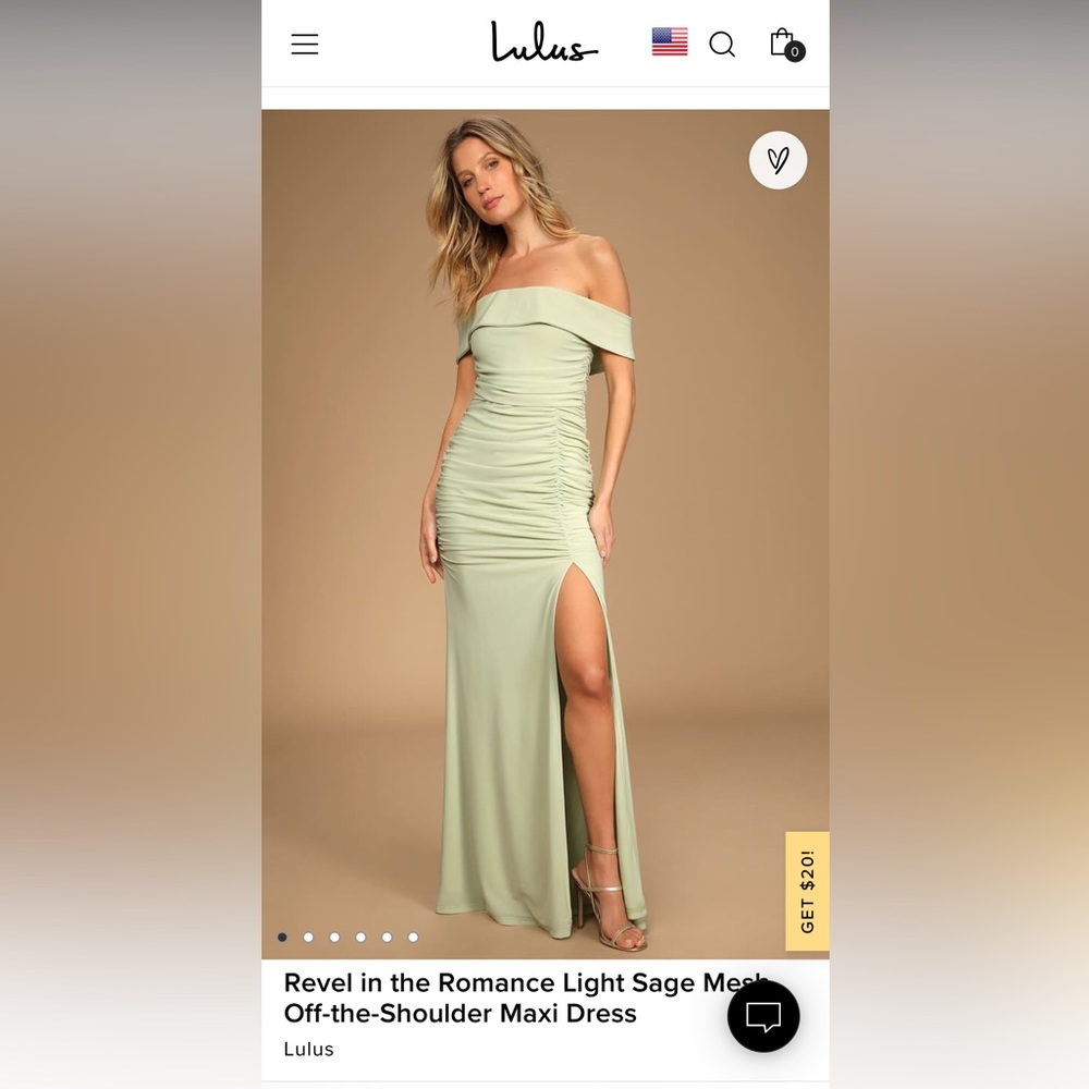 Lulu’s Revel in the Romance Light Sage Mesh Off-the-Shoulder Maxi Dress